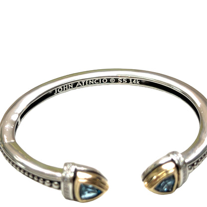 John Atencio Sterling Silver & 14K “Arrivo” Cuff, Trillion Blue Topaz, Diamond Accents
