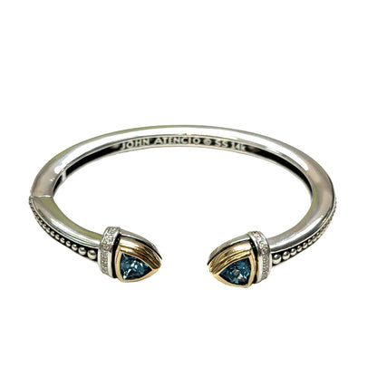 John Atencio Sterling Silver & 14K “Arrivo” Cuff, Trillion Blue Topaz, Diamond Accents