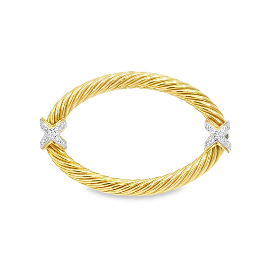 14K Twisted Yellow Gold & Diamond Oval Brooch