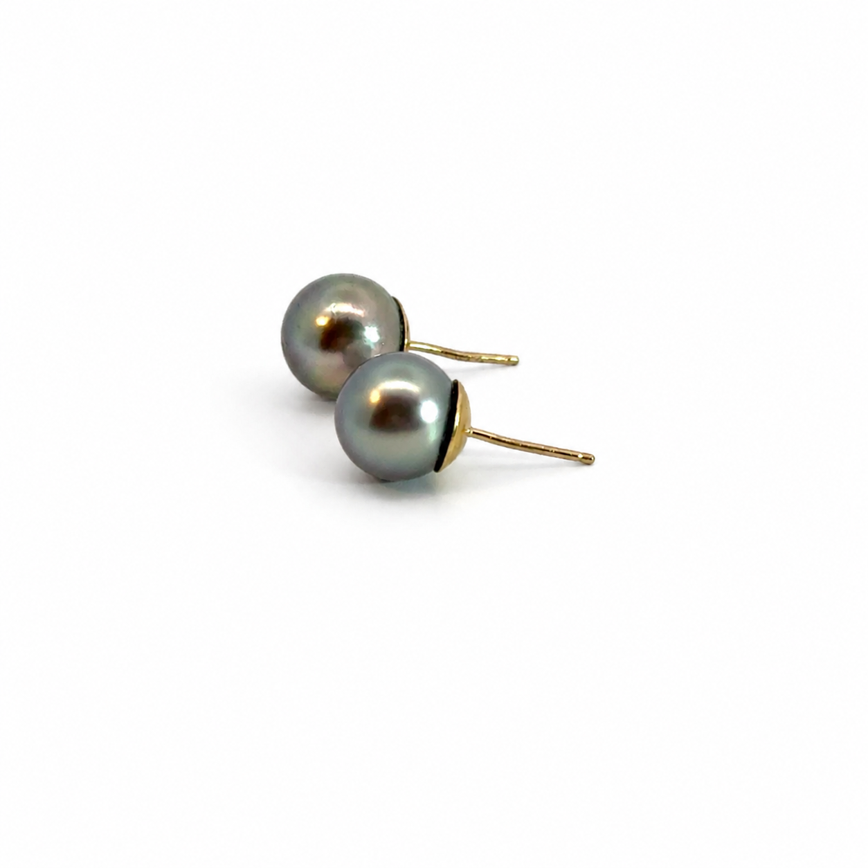 14K Yellow Gold 8mm Black Pearl Stud Earrings