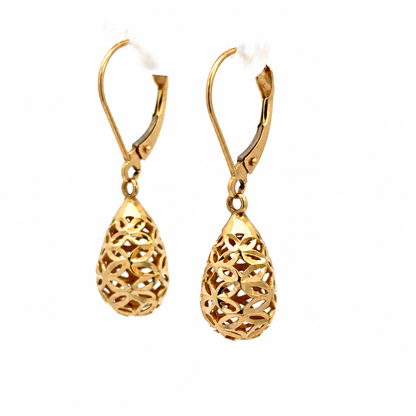 14K Yellow Gold Openwork Teardrop Earrings