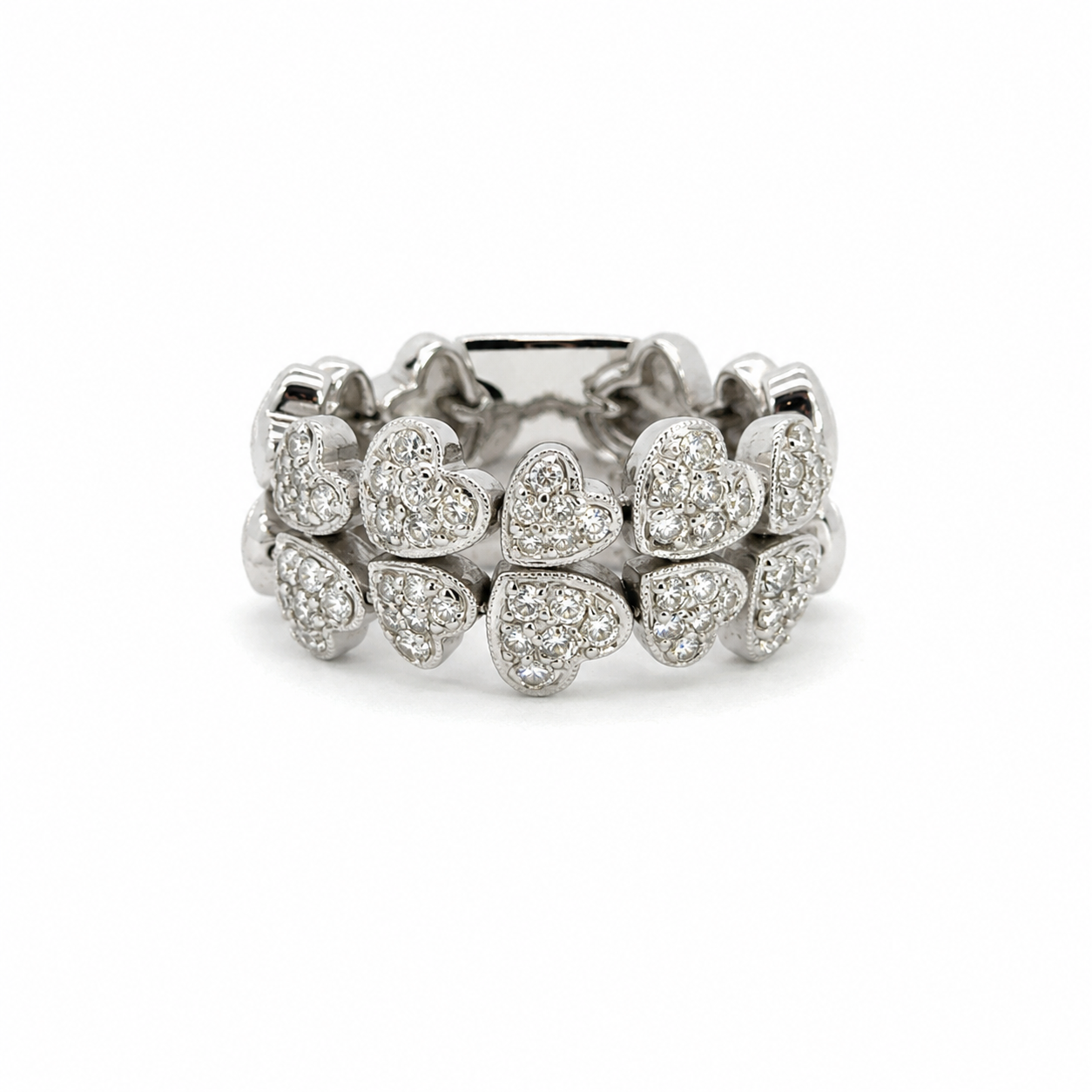18K White Gold Diamond Double Row Heart Flex Ring