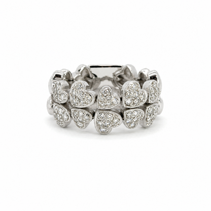 18K White Gold Diamond Double Row Heart Flex Ring