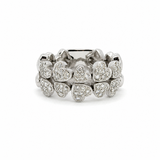 18K White Gold Diamond Double Row Heart Flex Ring
