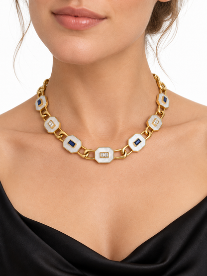 14K Yellow Gold Mother-of-Pearl, Diamond & Sapphire Convertible Necklace — Long Strand, Double Strand or Two Separate Necklaces