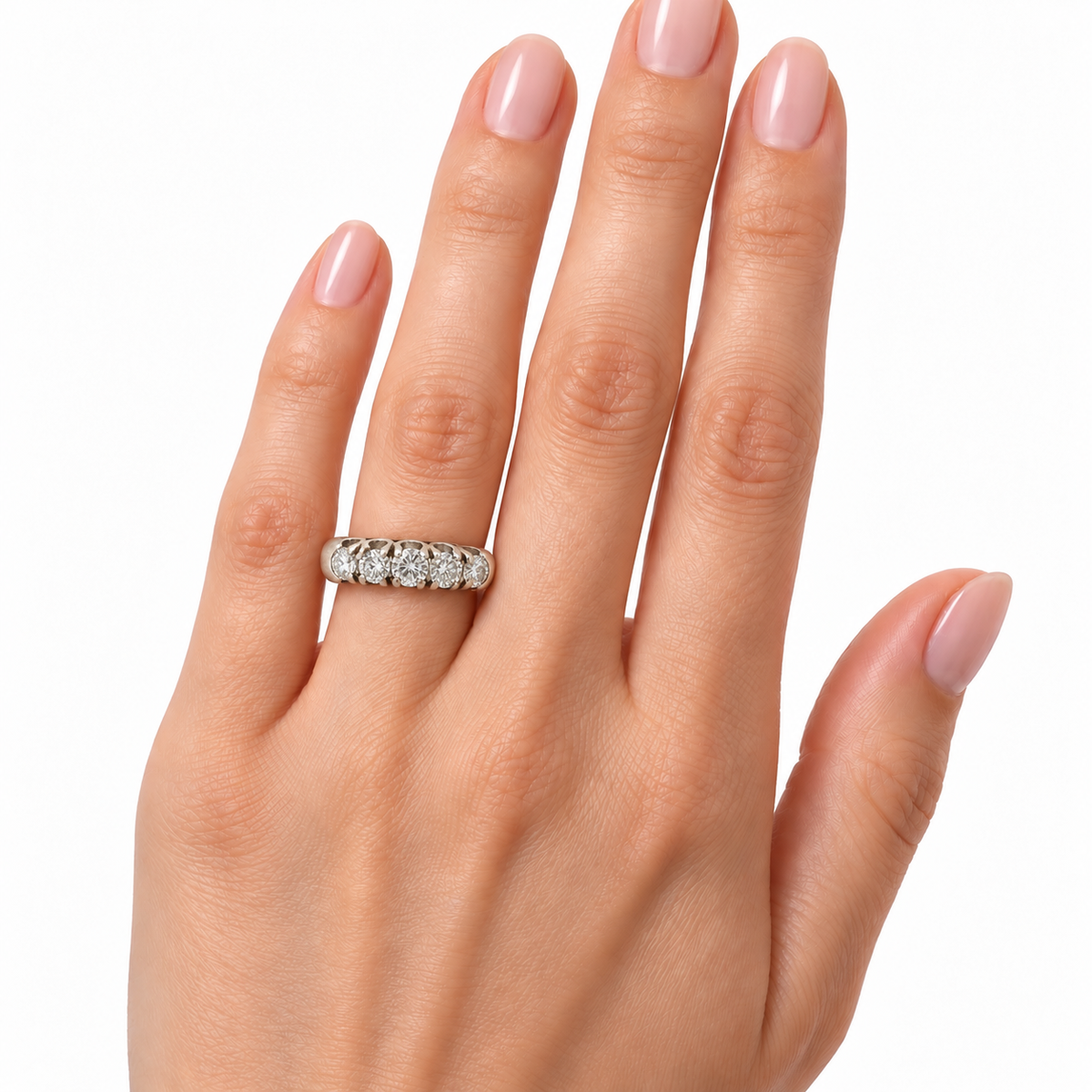 Vintage Estate 14K White Gold Five-Diamond Ring