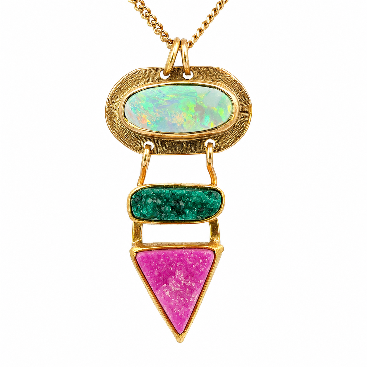 14K Yellow Gold Artisan Opal & Quartz Pendant