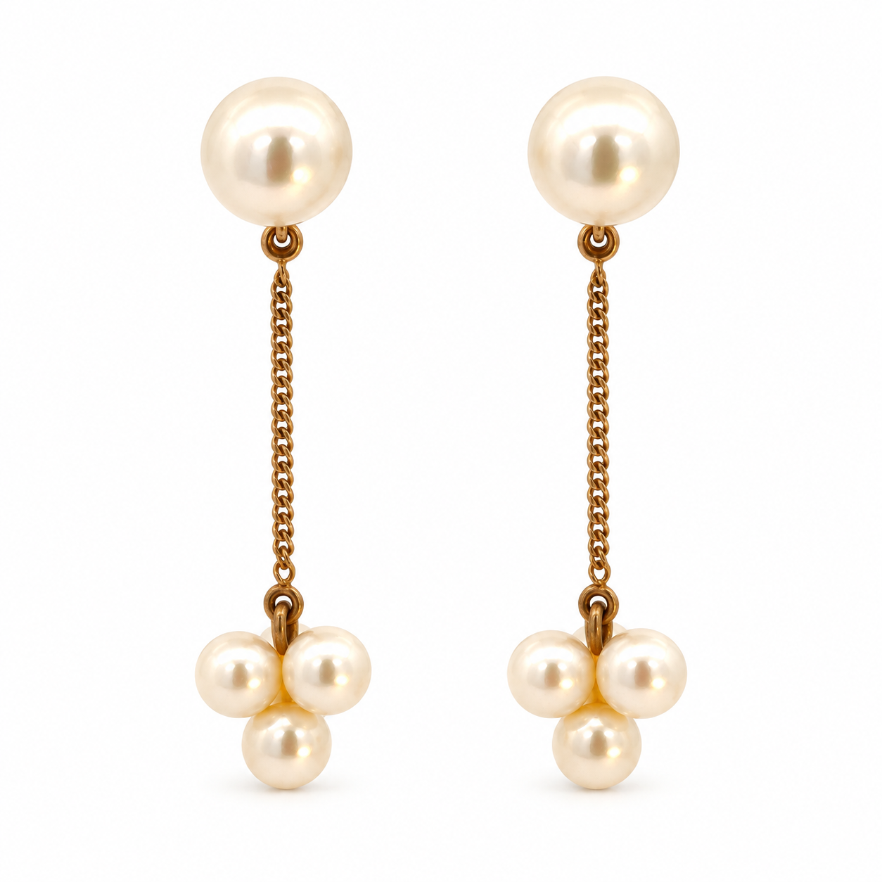 14K Yellow Gold Cultured Pearl Chain Drop Earrings