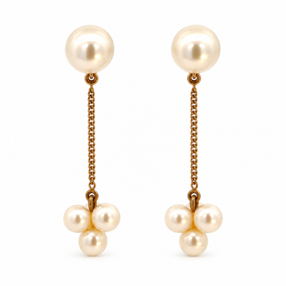 14K Yellow Gold Cultured Pearl Chain Drop Earrings