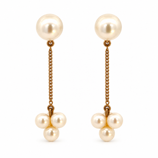 14K Yellow Gold Cultured Pearl Chain Drop Earrings