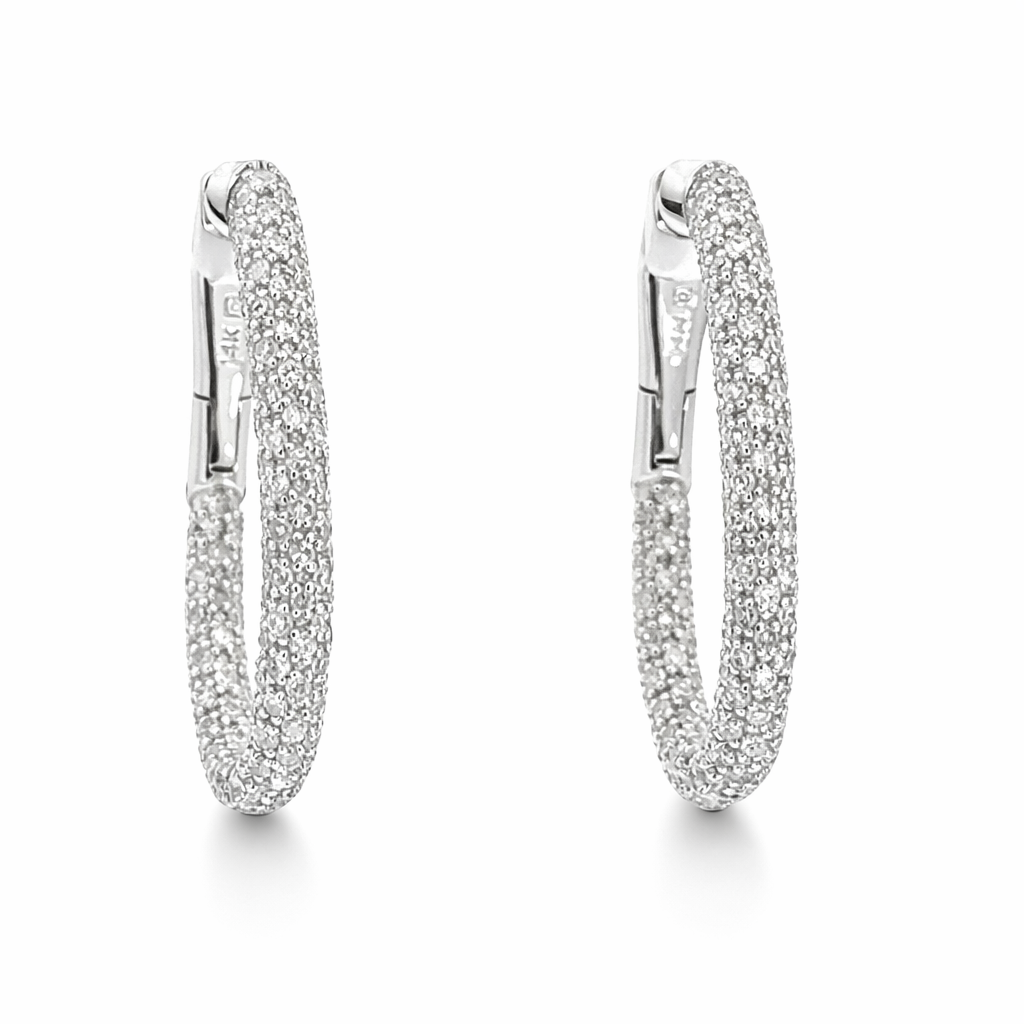 Pavé Diamond Hoop Earrings in 14K White Gold