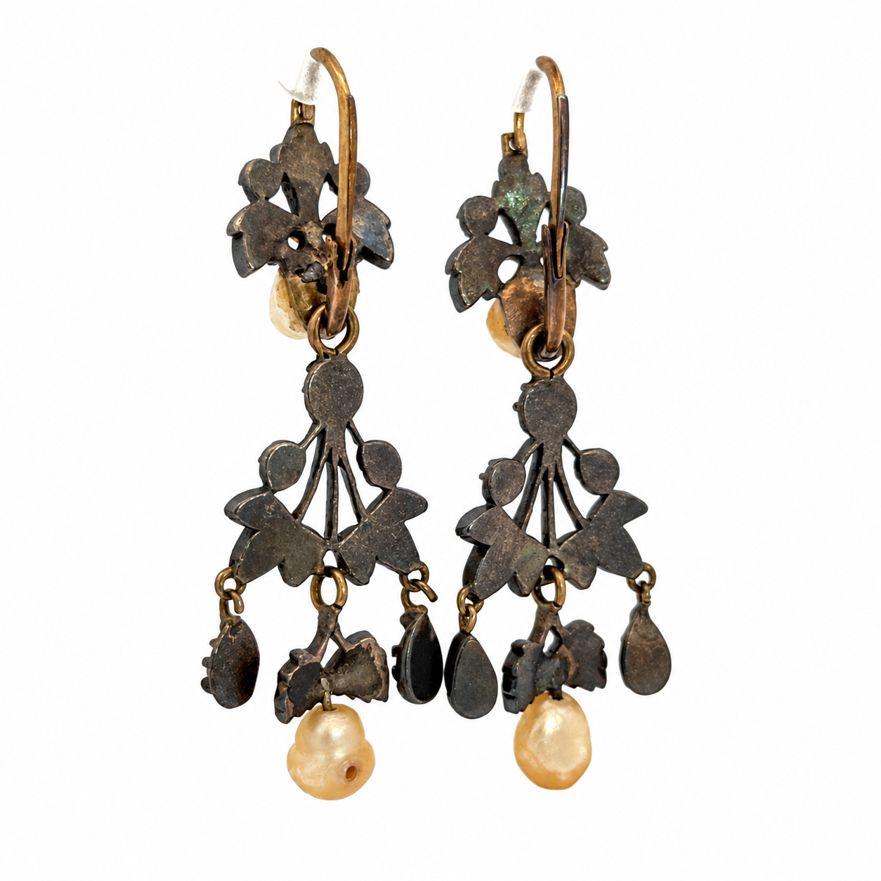 Antique 19th-Century Rose-Cut Diamond & Baroque Pearl Girandole Earrings