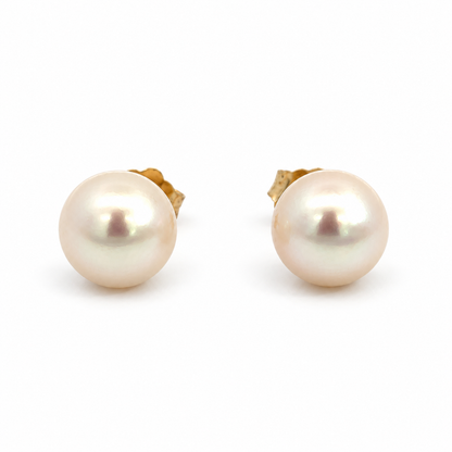 14K Yellow Gold 8.5mm Pearl Stud Earrings