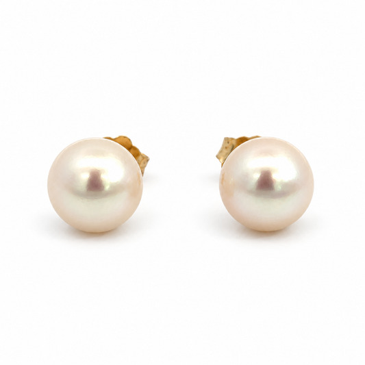 14K Yellow Gold 8.5mm Pearl Stud Earrings