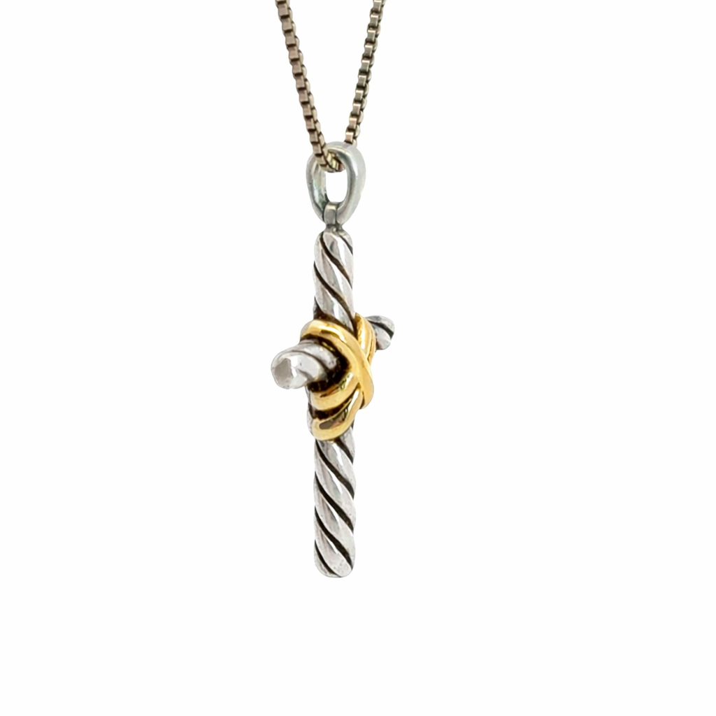 David Yurman X Cross Pendant – Sterling Silver & 14K Yellow Gold