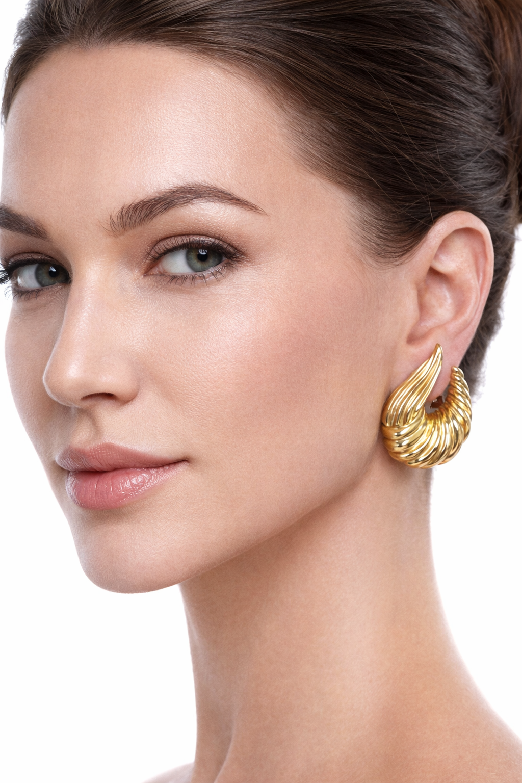 Large 14K Gold Ribbed Statement Earrings with Omega Backs