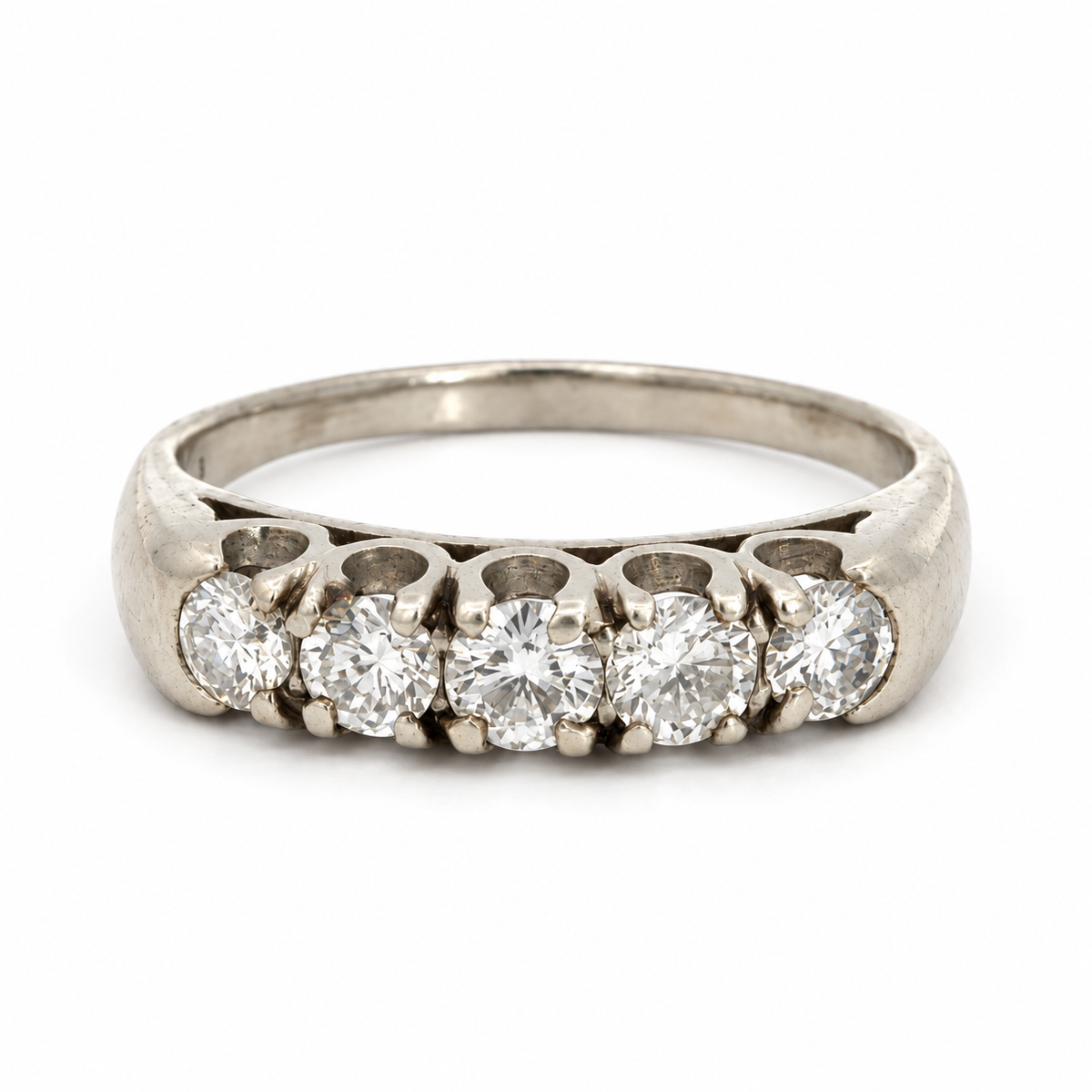 Vintage Estate 14K White Gold Five-Diamond Ring