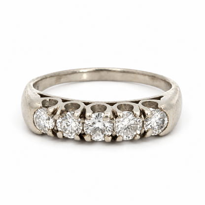 Vintage Estate 14K White Gold Five-Diamond Ring