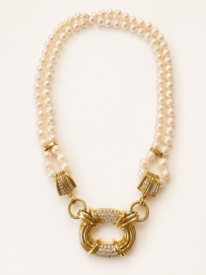 Vintage 1950's South Sea Pearl & Diamond Necklace in 18K Yellow Gold