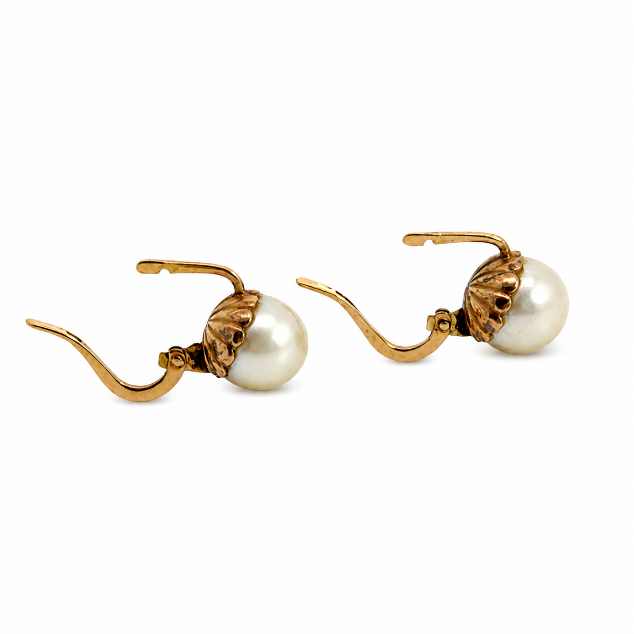 Charming Vintage 14K Yellow Gold Russian Pearl Leverback Earrings