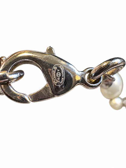 CHANEL A36121 Long Glass Pearl & Crystal Five CC Sautoir Necklace 42” with Original Box