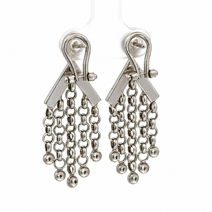 14K White Gold Chevron & Chain Fringe Drop Earrings