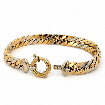 Vintage 1980’s 18K Two-Tone Gold Woven Link Bracelet with Decorative Spring Ring Clasp