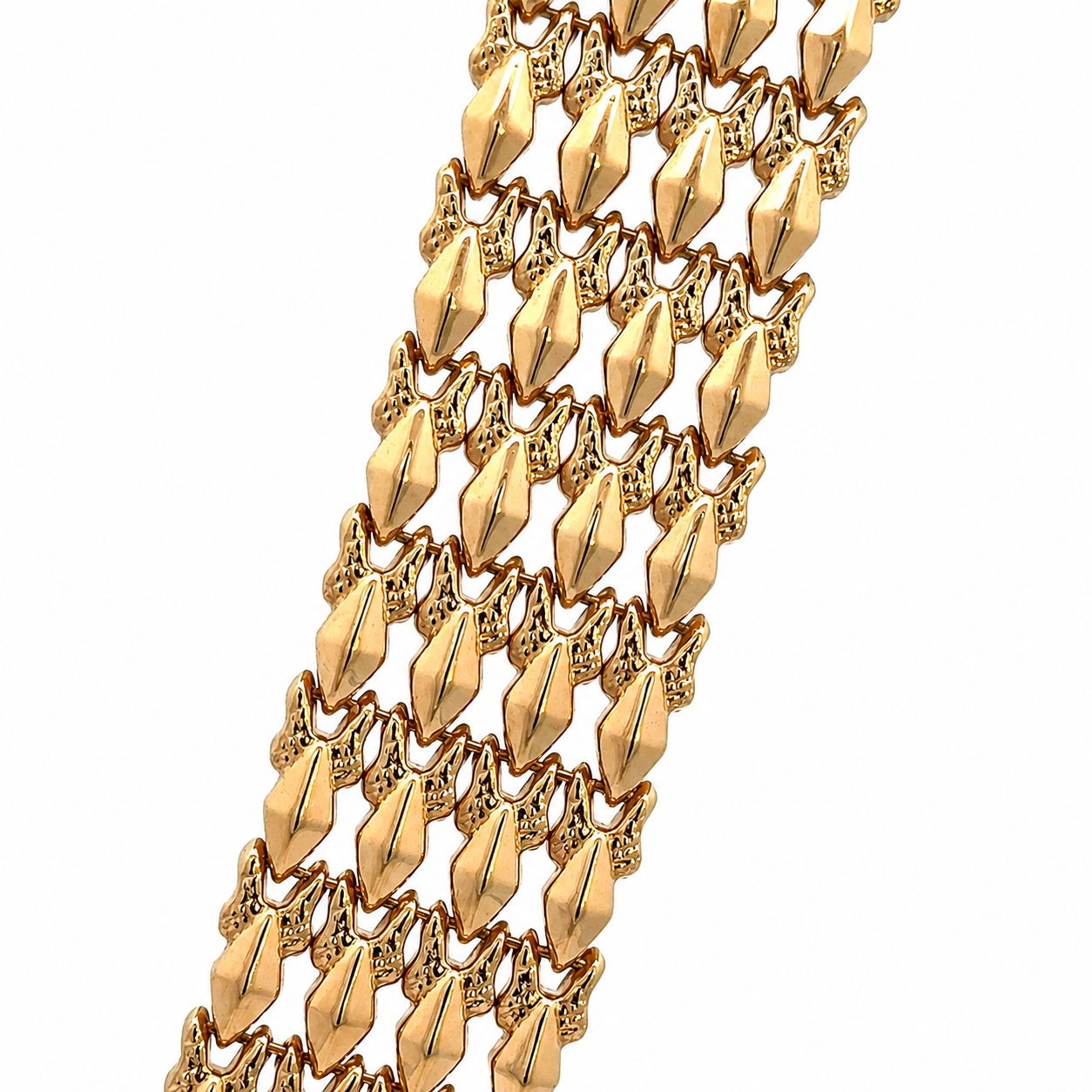 Mid-Century 18K Yellow Gold Flexible Wide Link Bracelet