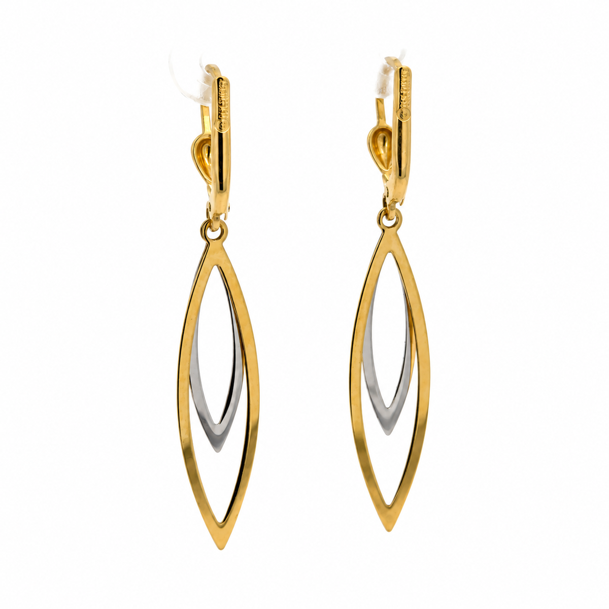 14K Two-Tone Gold Marquise Drop Earrings