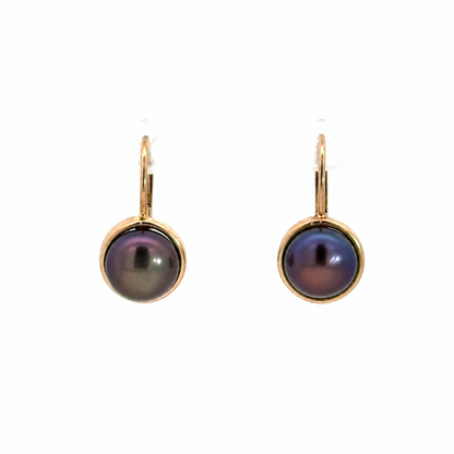 14K Yellow Gold Blue Pearl Leverback Earrings