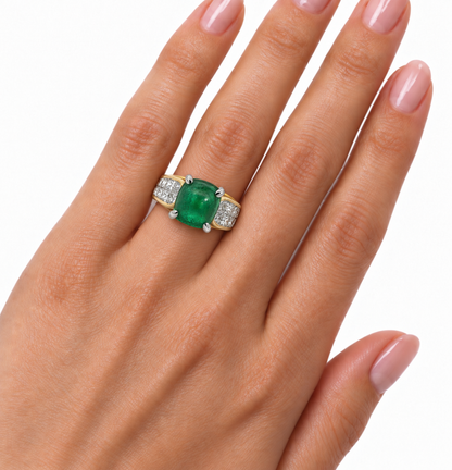 Vintage 18K Two-Tone Gold Emerald & Diamond Statement Ring