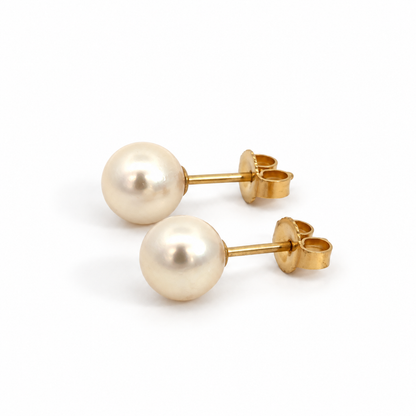 14K Yellow Gold 7mm Pearl Stud Earrings