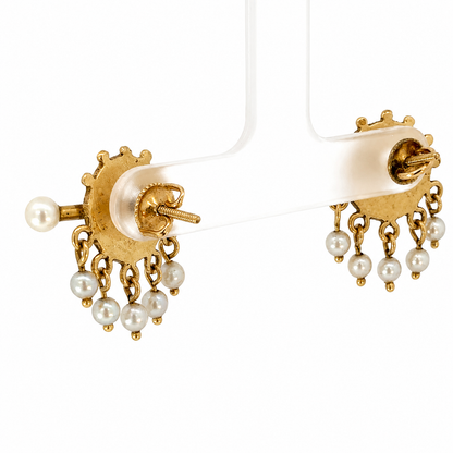 Estate 14K Gold & Seed Pearl Earrings | Unique Fringe Design