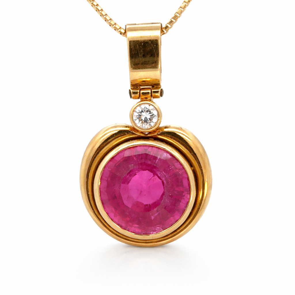 Ruby Heart Pendant with Diamond Accent 18K Yellow