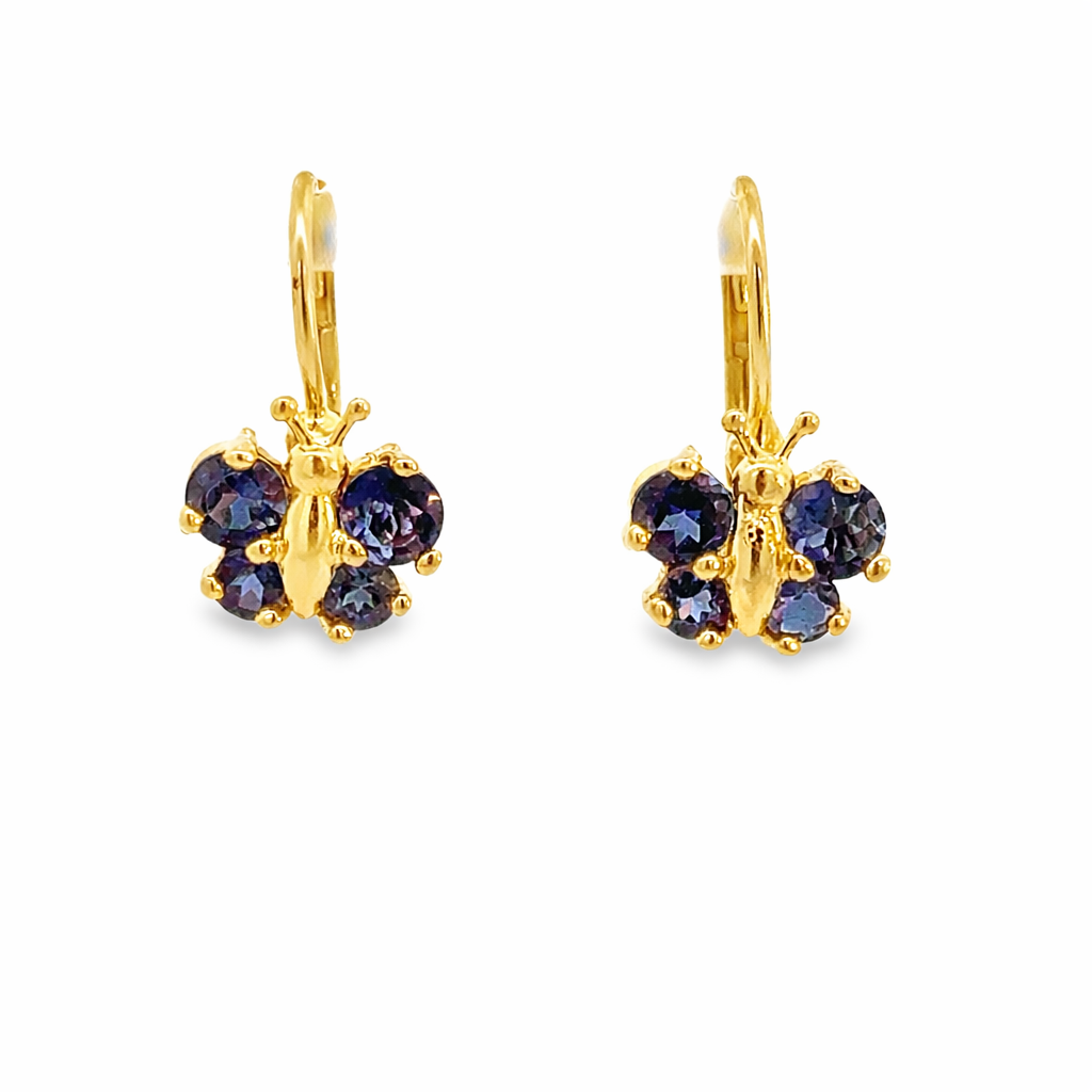 14K Yellow Gold Tanzanite Butterfly Drop Earrings
