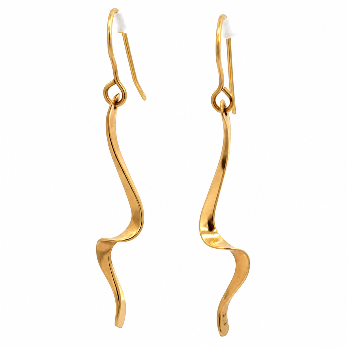 14K Yellow Gold Twisted Ribbon Drop Earrings