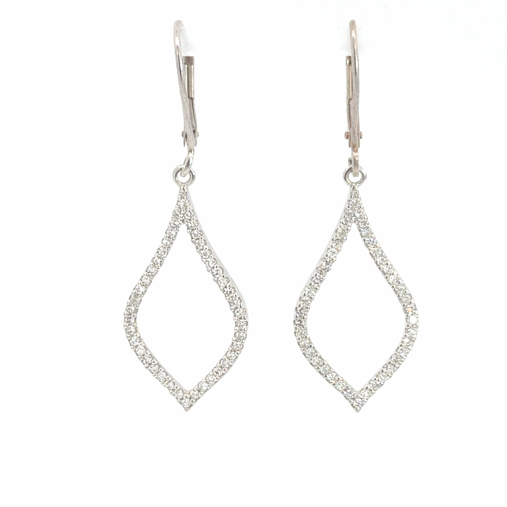 14K White Gold Diamond Open Marquise Drop Earrings