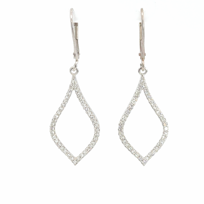 14K White Gold Diamond Open Marquise Drop Earrings