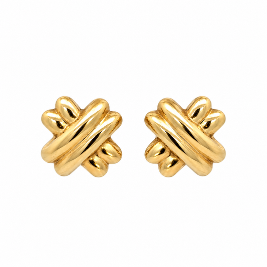 14K Yellow Gold X-Shape French Clip Earrings
