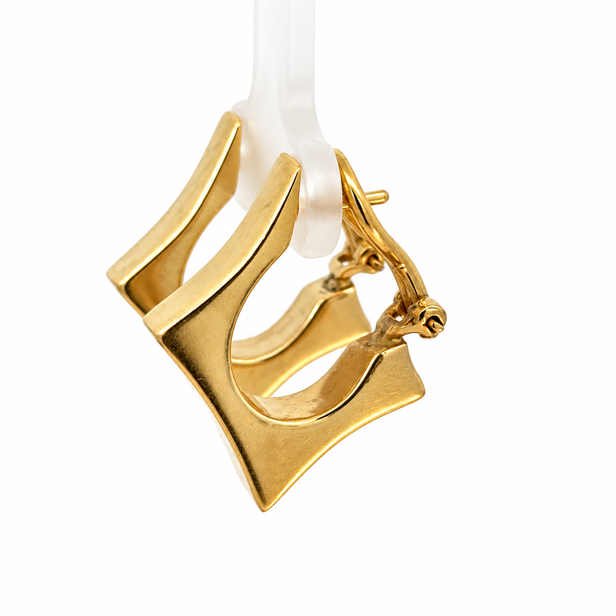 14K Yellow Gold Angular Hoop Earrings with French Clips