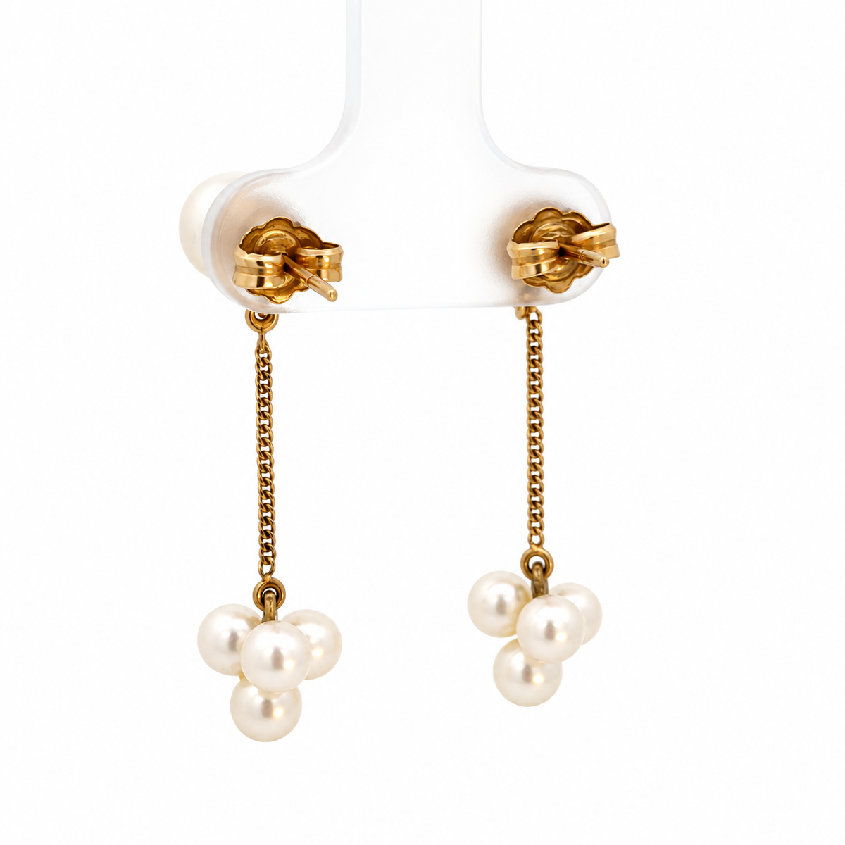 14K Yellow Gold Cultured Pearl Chain Drop Earrings