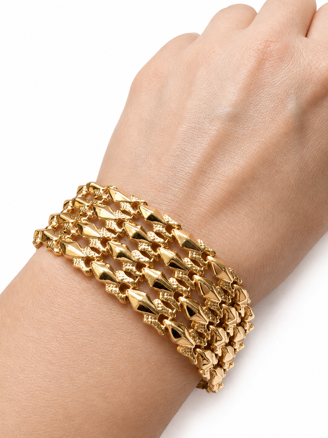 Mid-Century 18K Yellow Gold Flexible Wide Link Bracelet