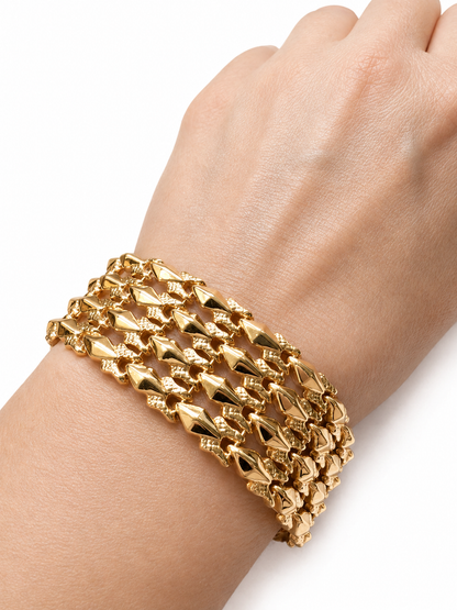 Mid-Century 18K Yellow Gold Flexible Wide Link Bracelet