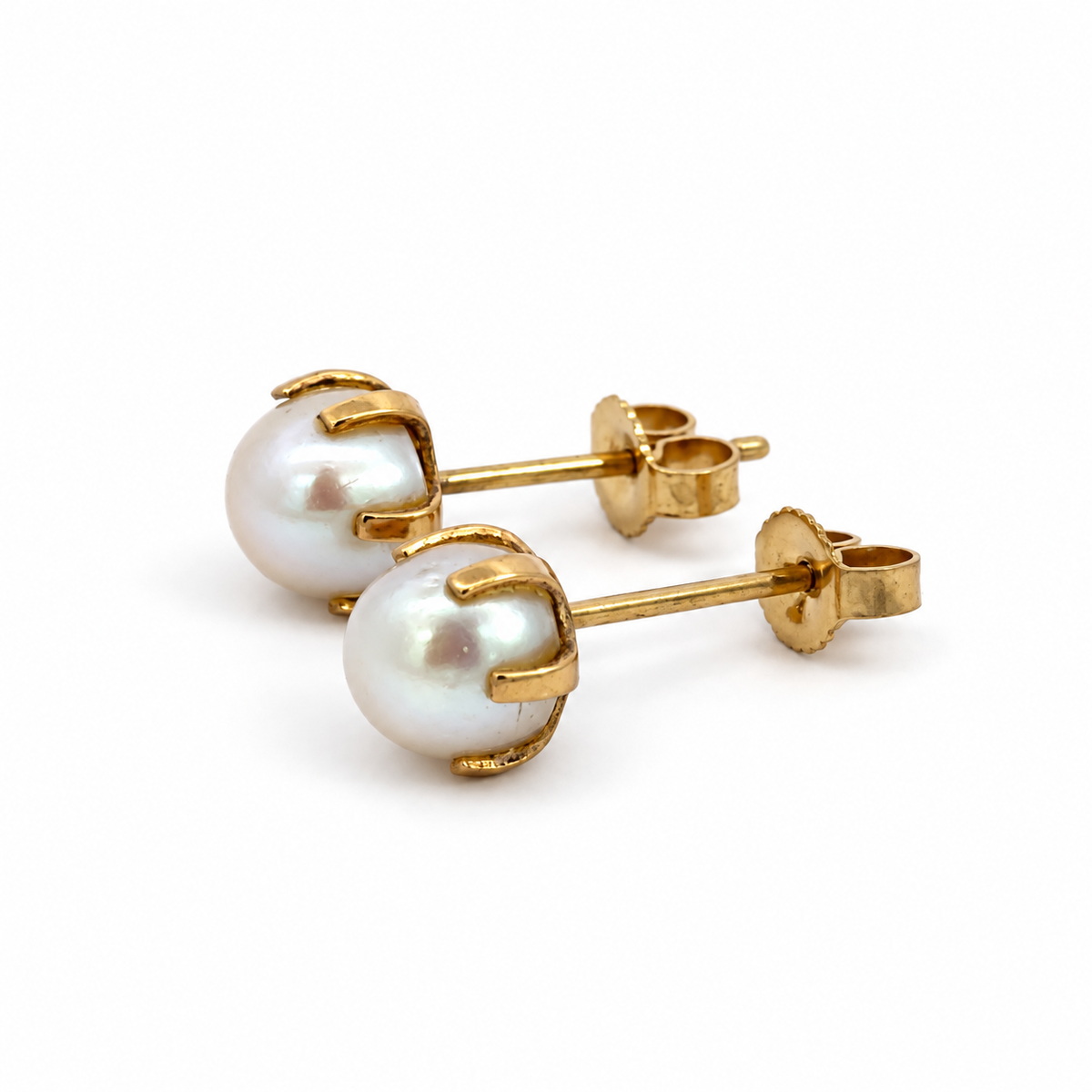 Yellow Gold 7mm Pearl Six-Prong Post Earrings