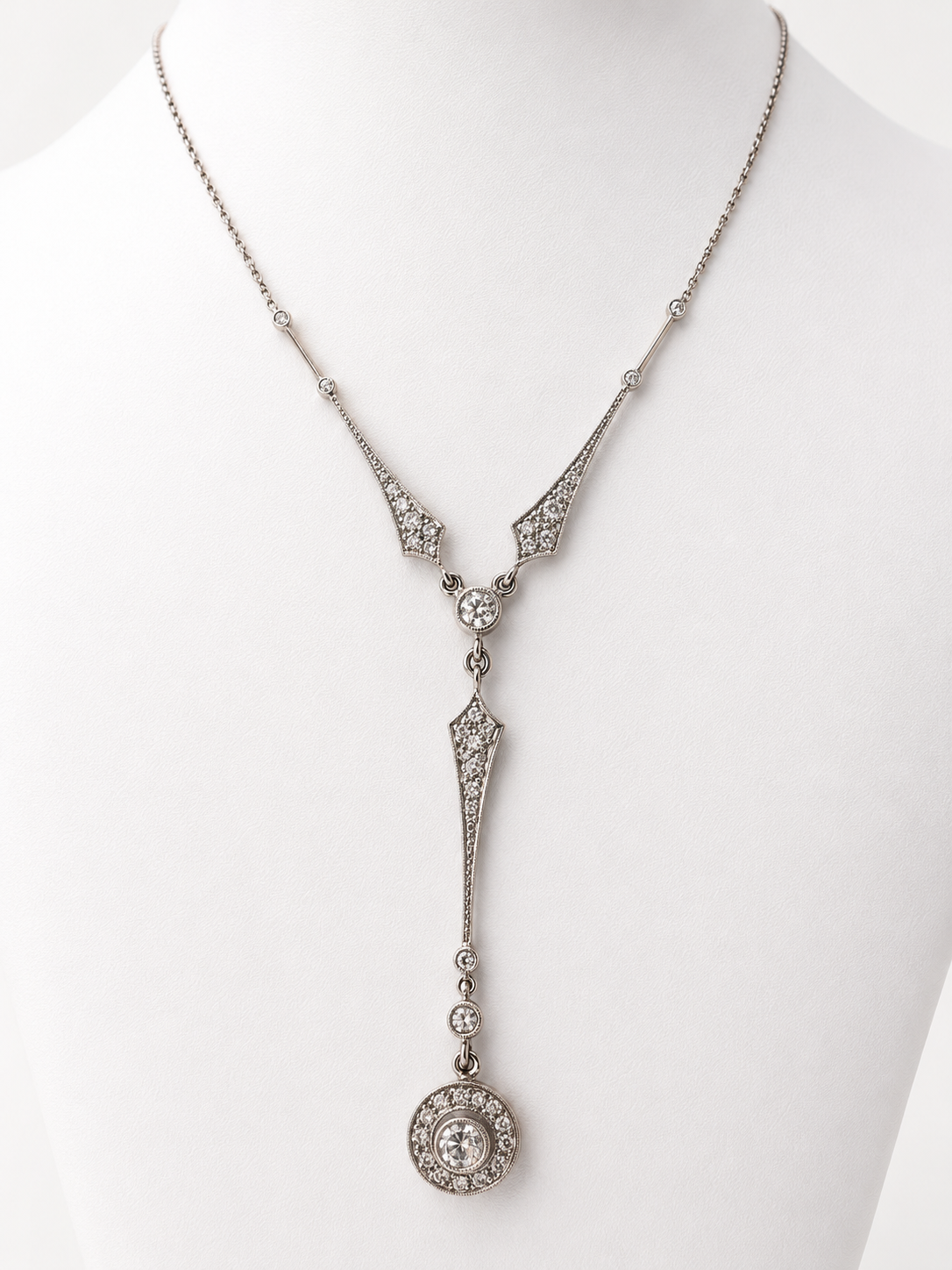 Antique 1920s Platinum Diamond Lavalier Necklace