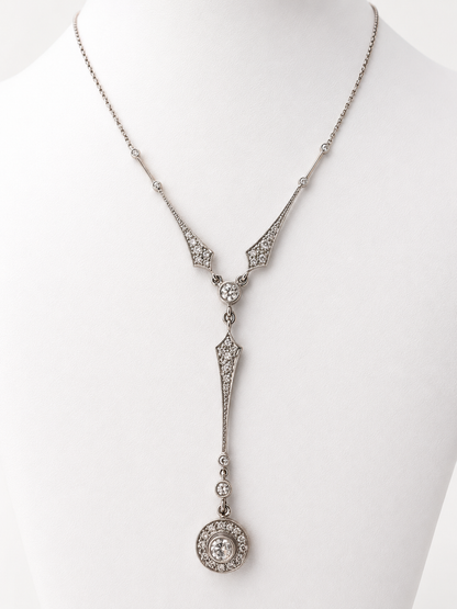 Antique 1920s Platinum Diamond Lavalier Necklace
