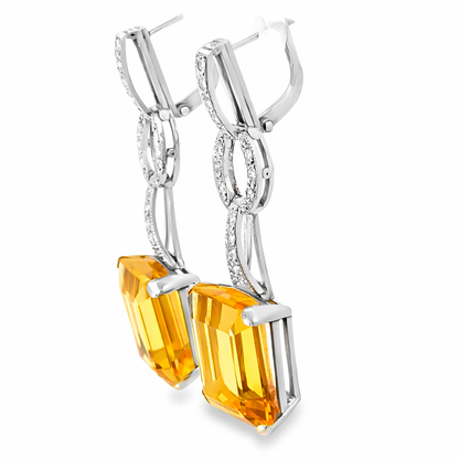 Vintage 1950s Platinum Yellow Topaz & Diamond Drop Earrings