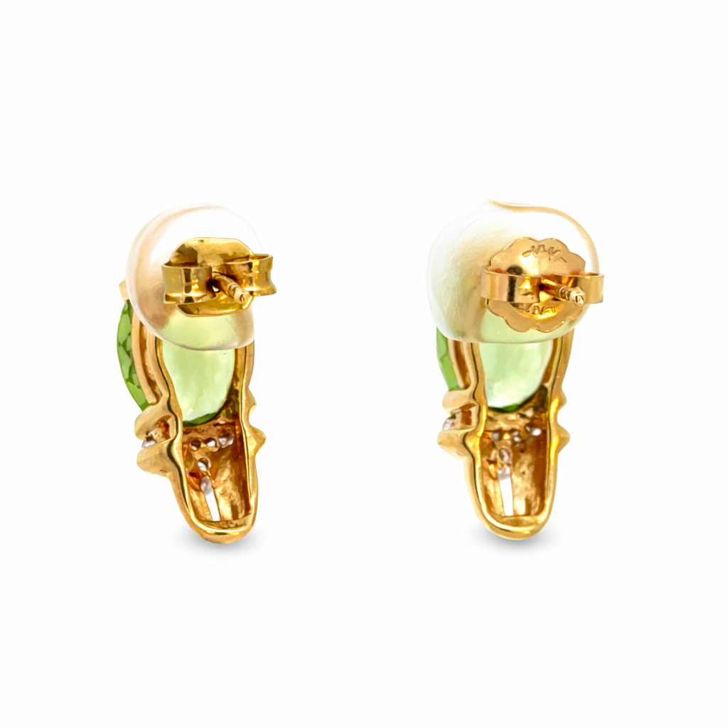 Oval Peridot Diamond Accent Earrings in 14K Yellow Gold