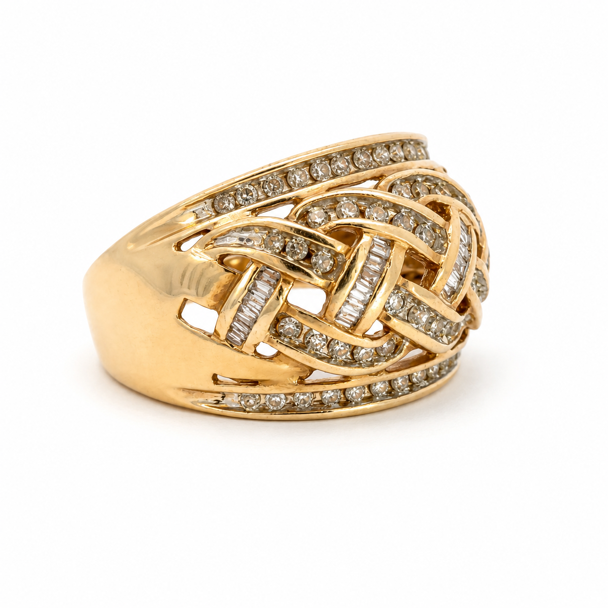 Vintage Diamond Braided Statement Ring in Yellow Gold