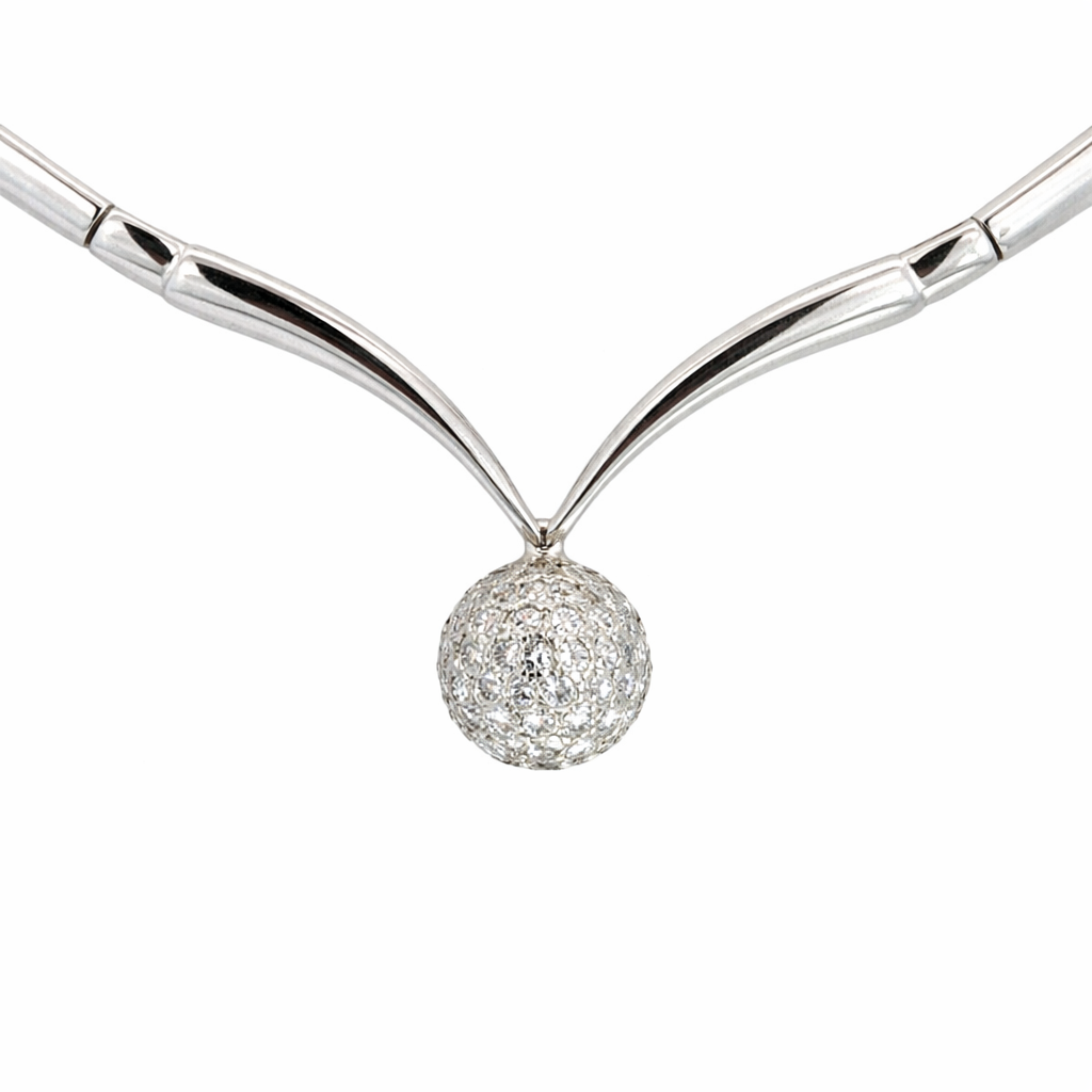 Diamond Pavé Sphere Pendant Necklace in 18K White Gold